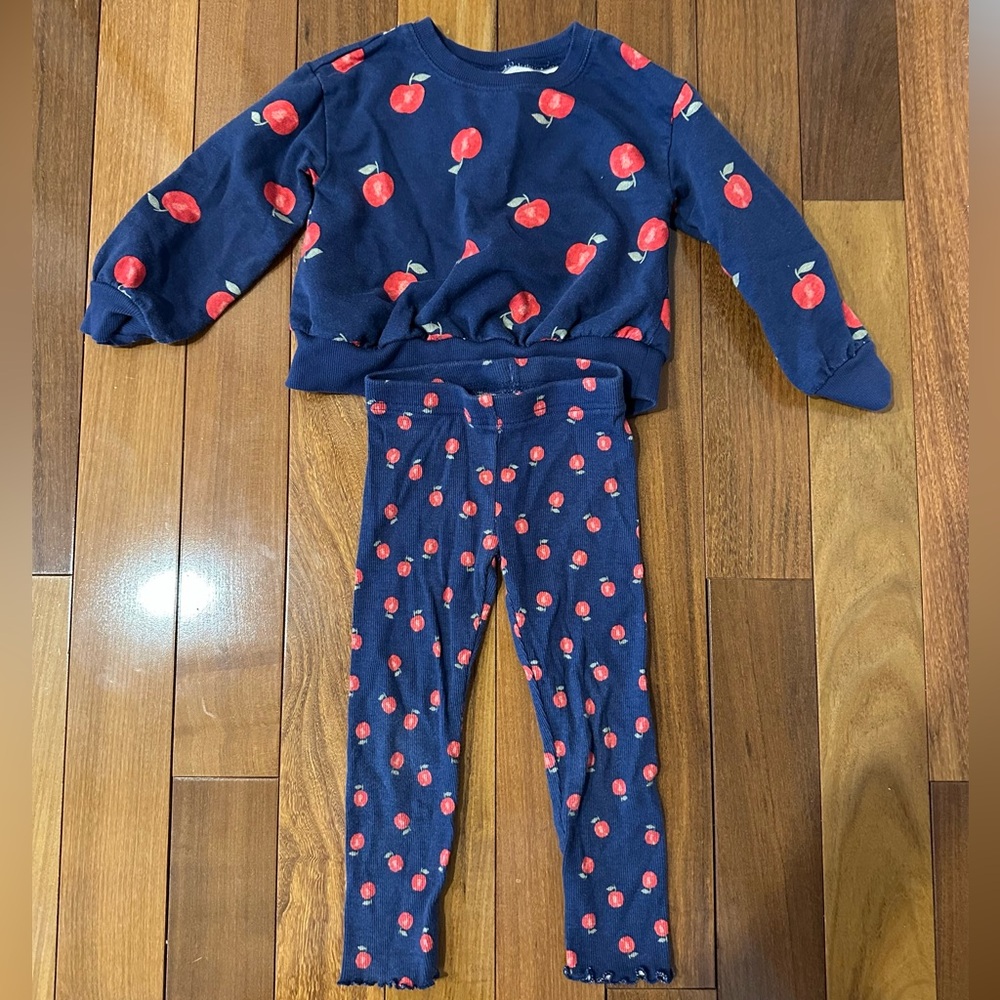 Navy Blue Apple Print Kids Outfit